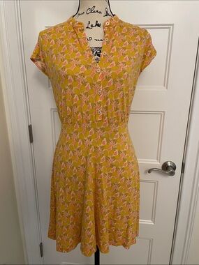 Boden Yellow and Pink Pineapple Print Midi Dress